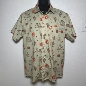 Buc-ees Mens Desert Cowboy Beaver Button Up Shirt Tan Short Sleeve Small 0201